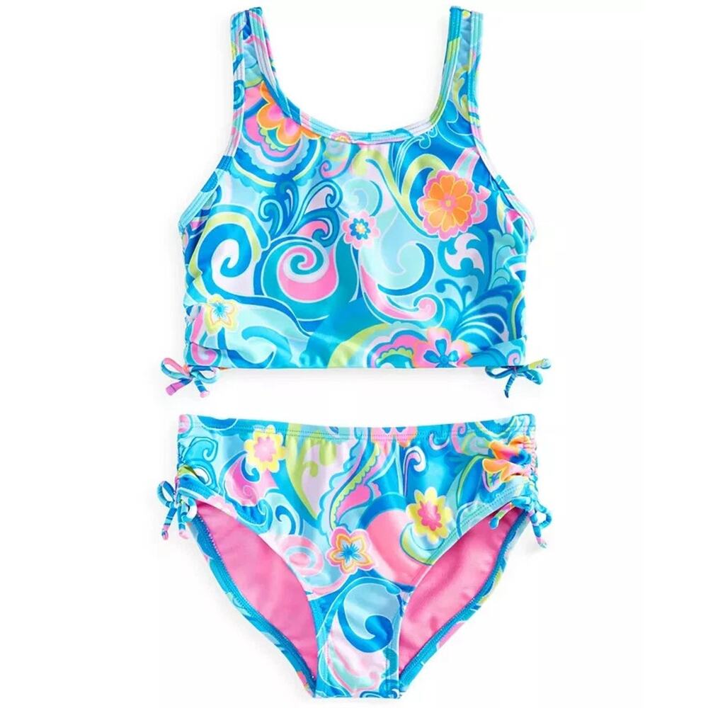 Breaking Waves Big Girls 2-Piece Retro Floral Print Swimsuit Size 16